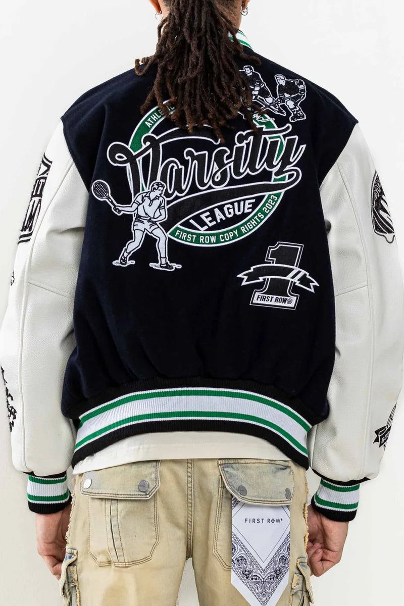 First Row Navy All Field The Best Never Rest Varsity jacket