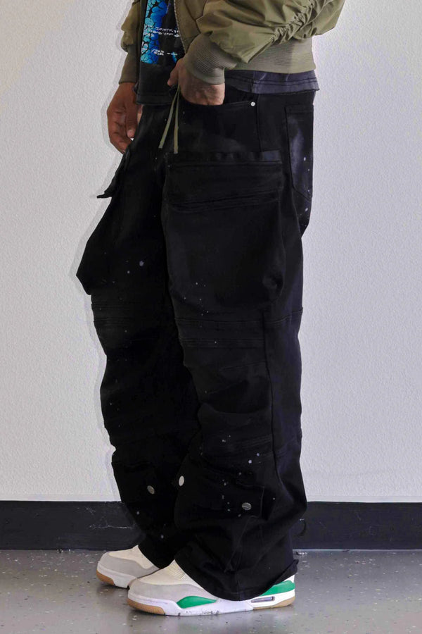 First Row (Black y2k utility cargo pant)