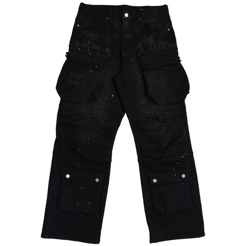 First Row (Black y2k utility cargo pant)