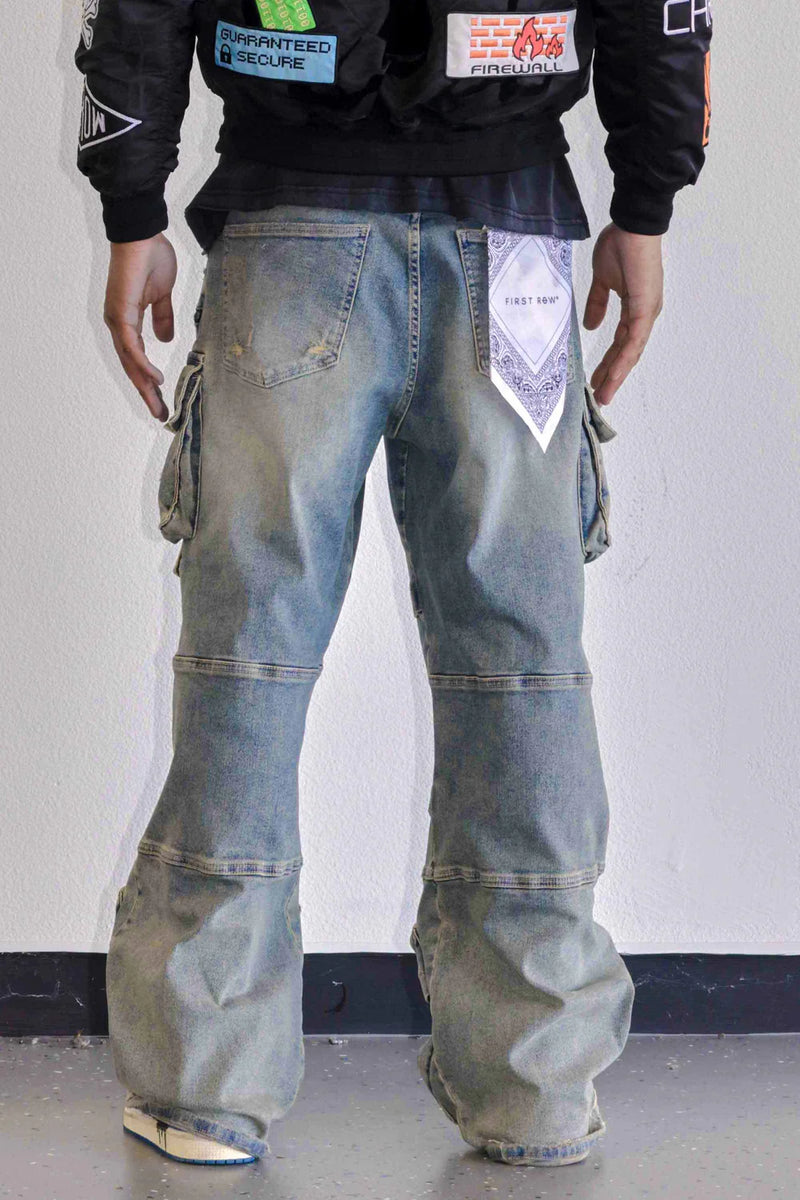 First Row (stone tint  y2k utility cargo denim pant)