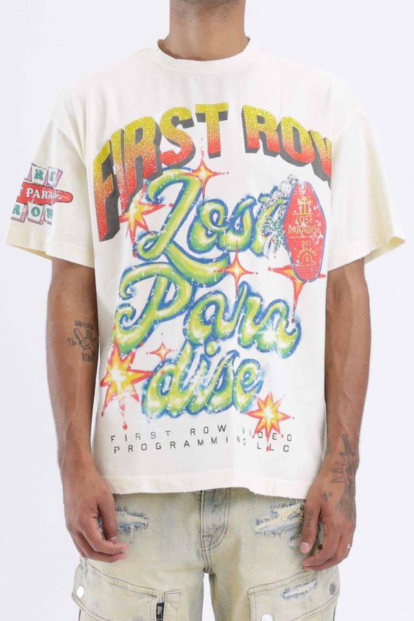 First row (Cream lost paradise t-shirt)