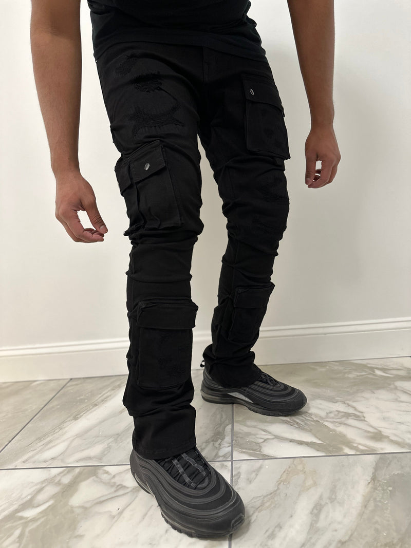 Focus denim (Black cargo stacked jean)