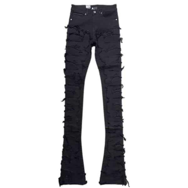 focus denim (black super skinny flared stacked jean)