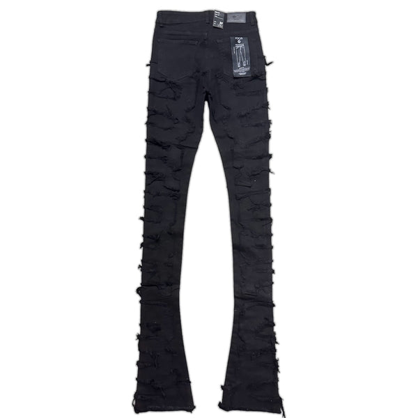 focus denim (black super skinny flared stacked jean)