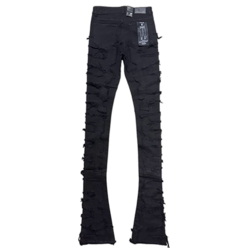 focus denim (black super skinny flared stacked jean)