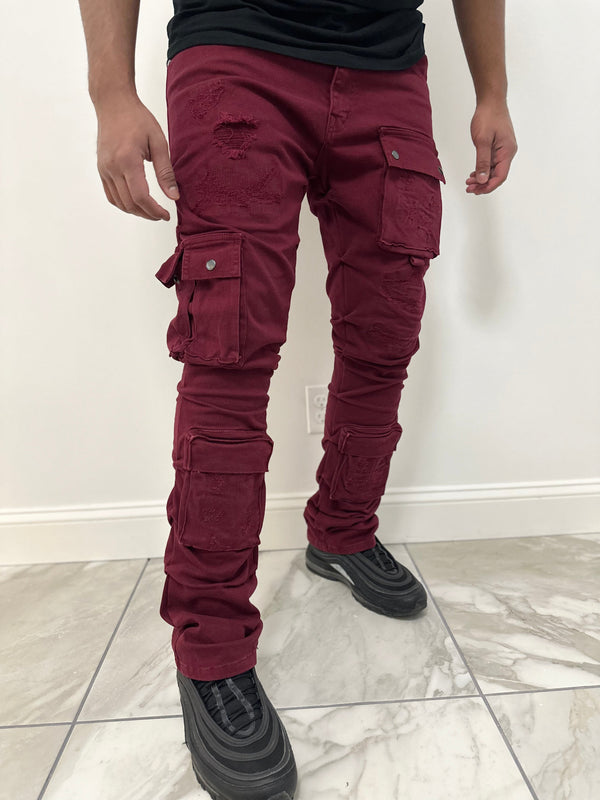 Focus denim (burgundy cargo stacked jean)