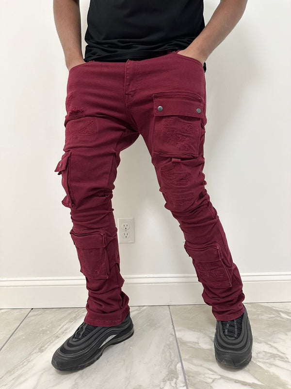 Focus denim (burgundy cargo stacked jean)