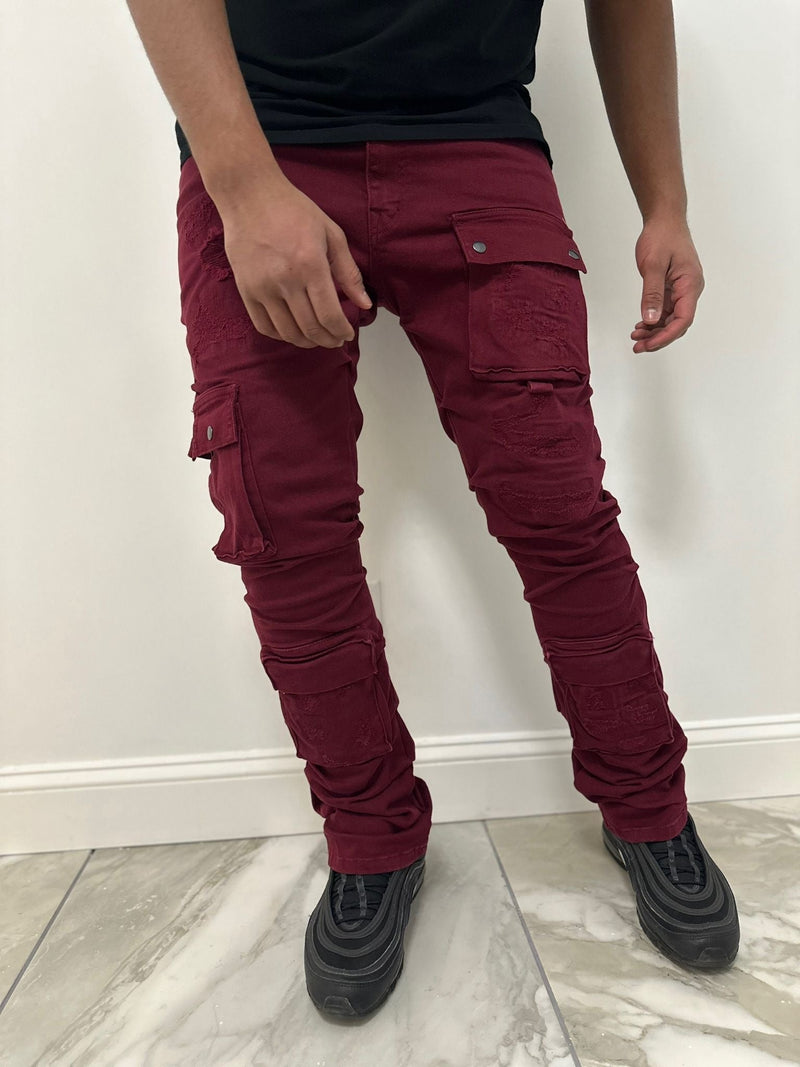 Focus denim (burgundy cargo stacked jean)