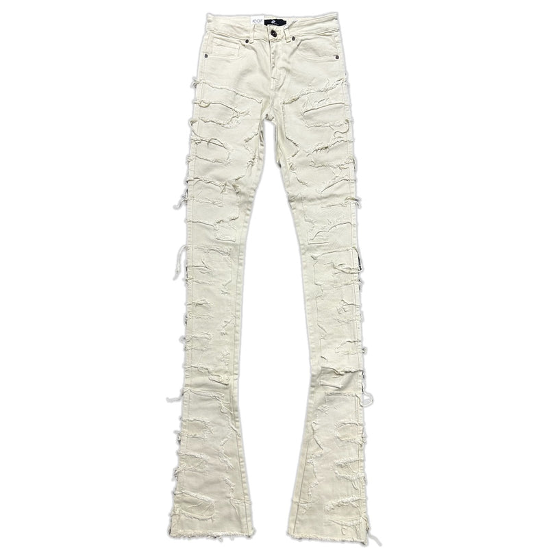 focus denim (cream super skinny flared stacked jean)