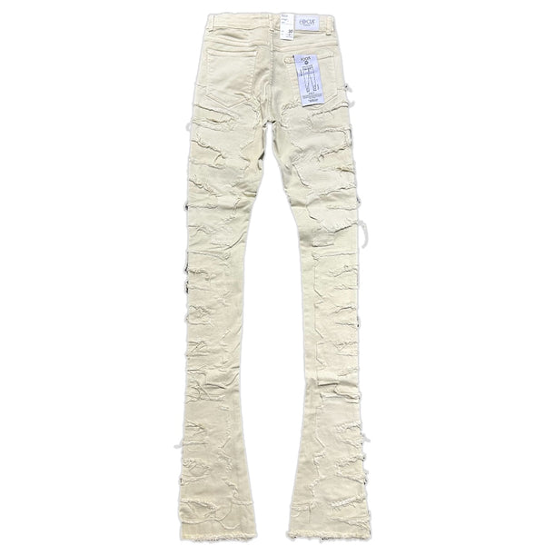 focus denim (cream super skinny flared stacked jean)