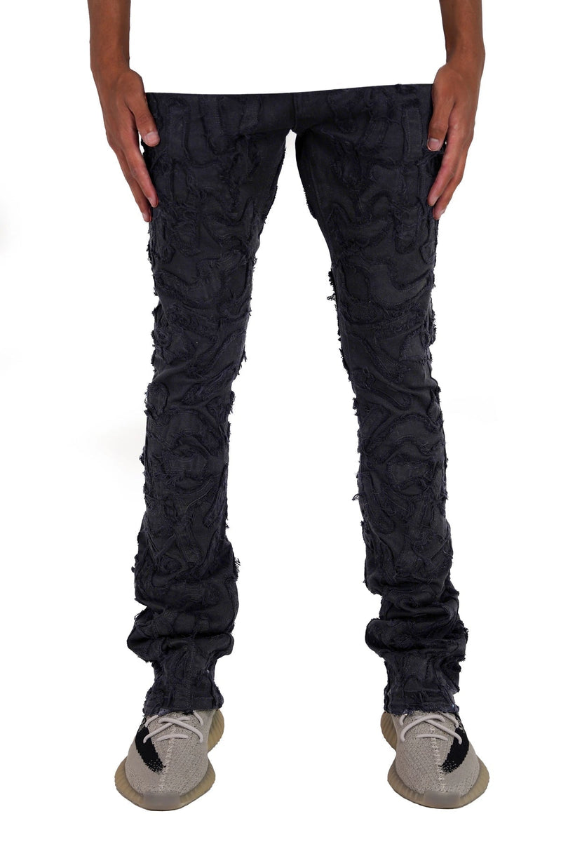 Focus denim (jet black “Cactus art stacked jean)