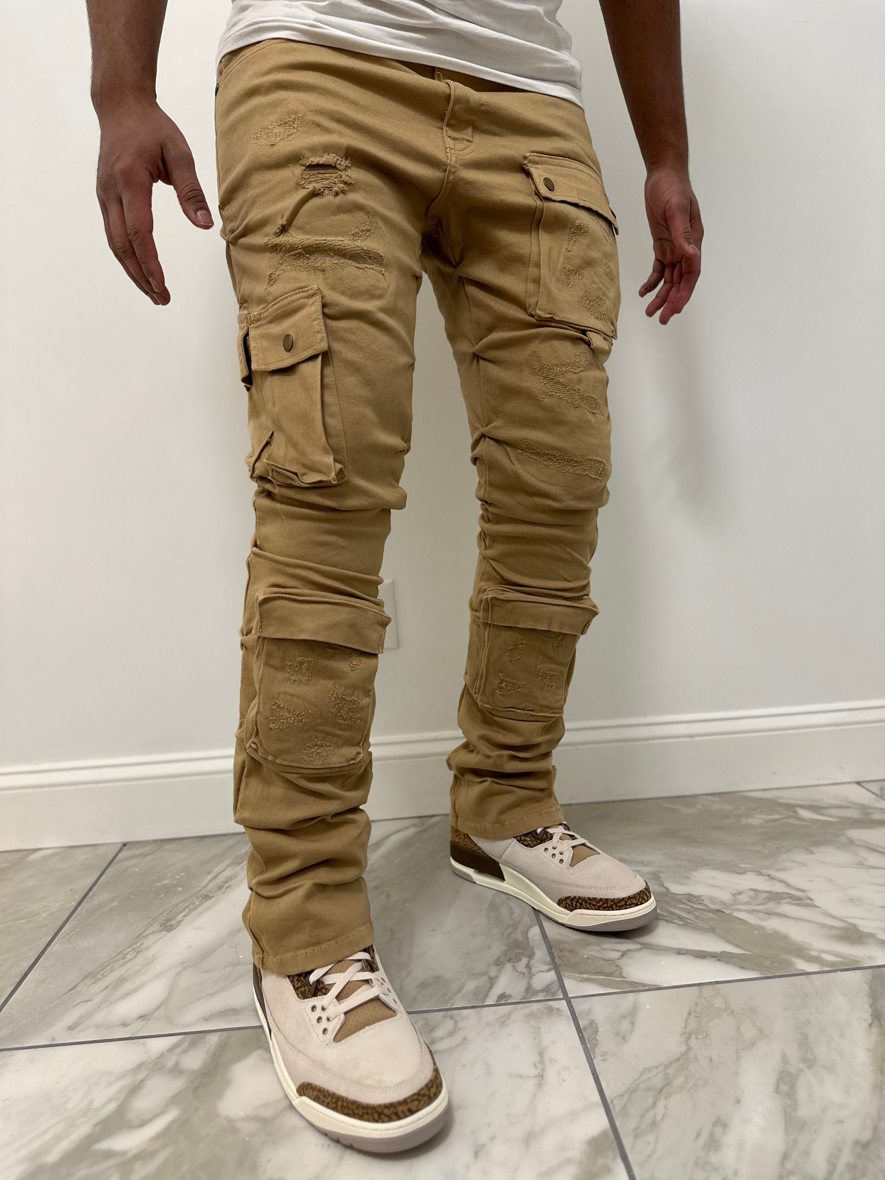 【HI FI FNK】Sarto Cargo Denim Distressed Denim Cargo Jeans -82385 – FOR HER NYC OFFICIAL
