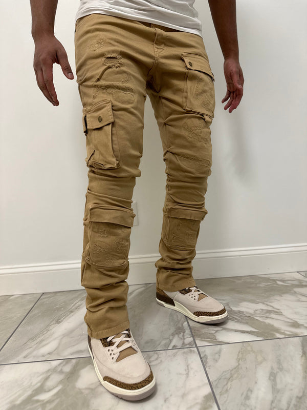 Focus denim (khaki cargo stacked jean)