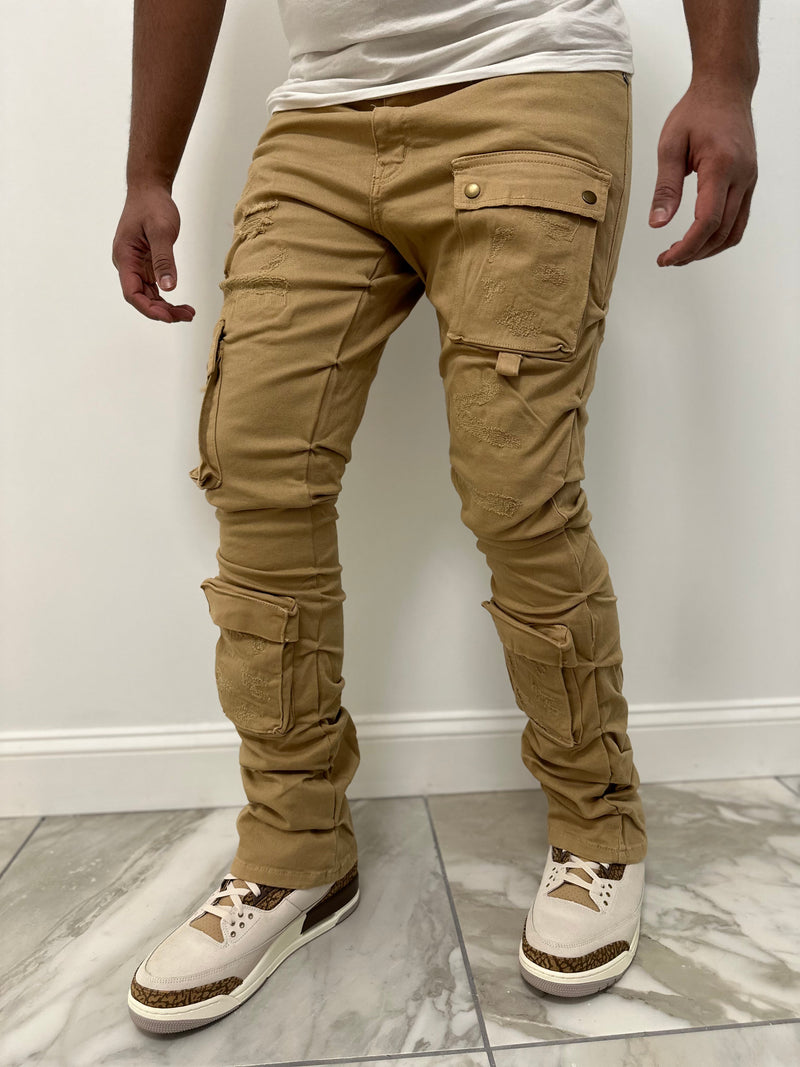 Focus denim (khaki cargo stacked jean)