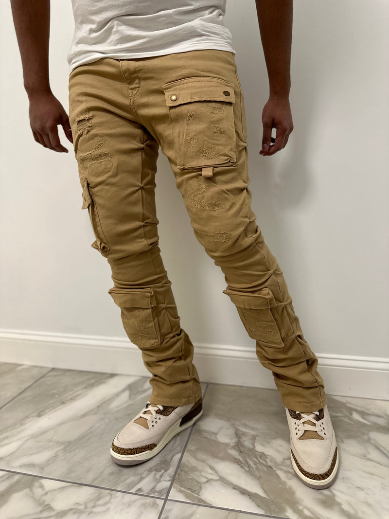 Focus denim (khaki cargo stacked jean)