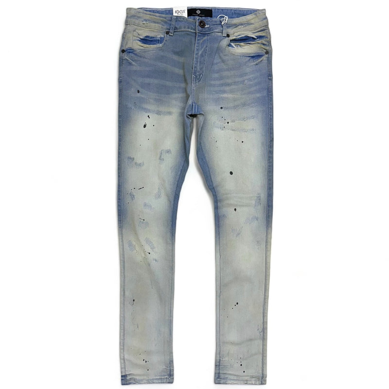 Focus Denim (light blue /black drip stitch jean)