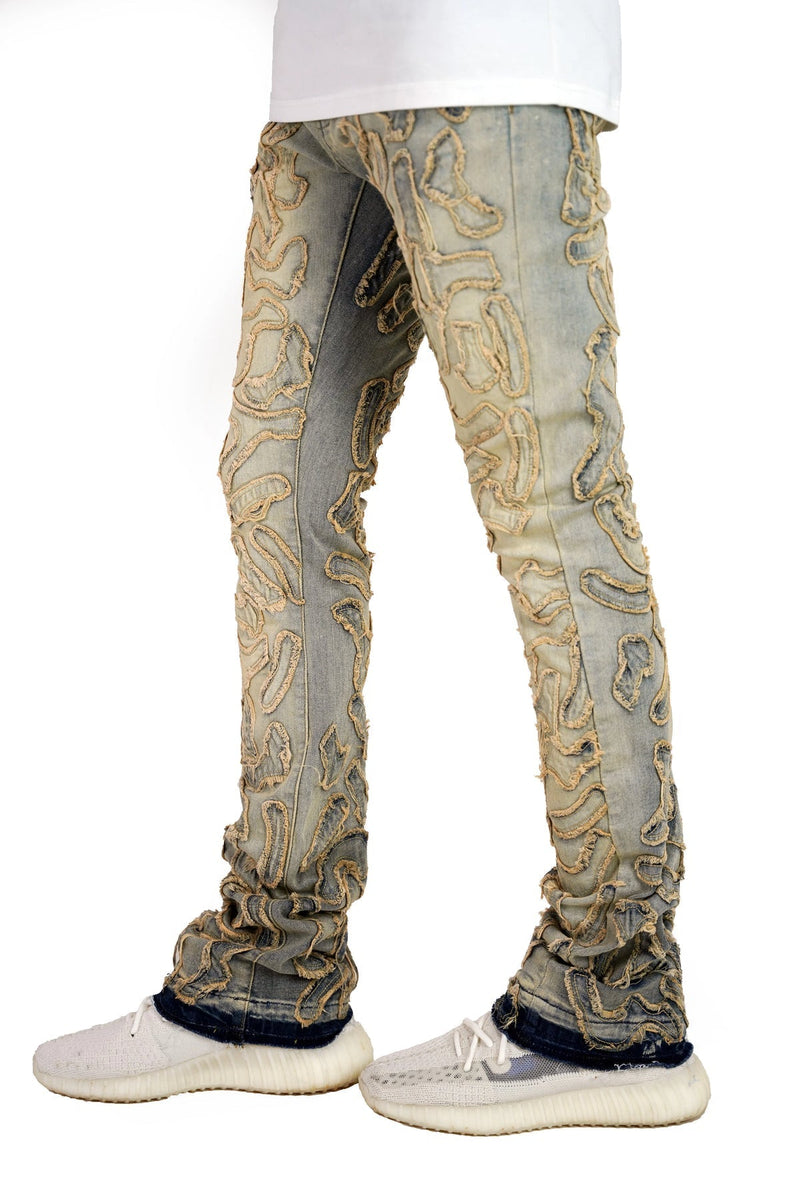 Focus denim (Tan wash “Cactus art stacked jean)