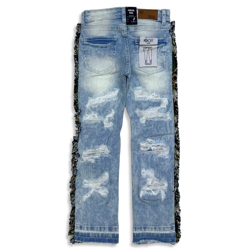 Focus Denim (kids Blue floral flare stacked cut jean)