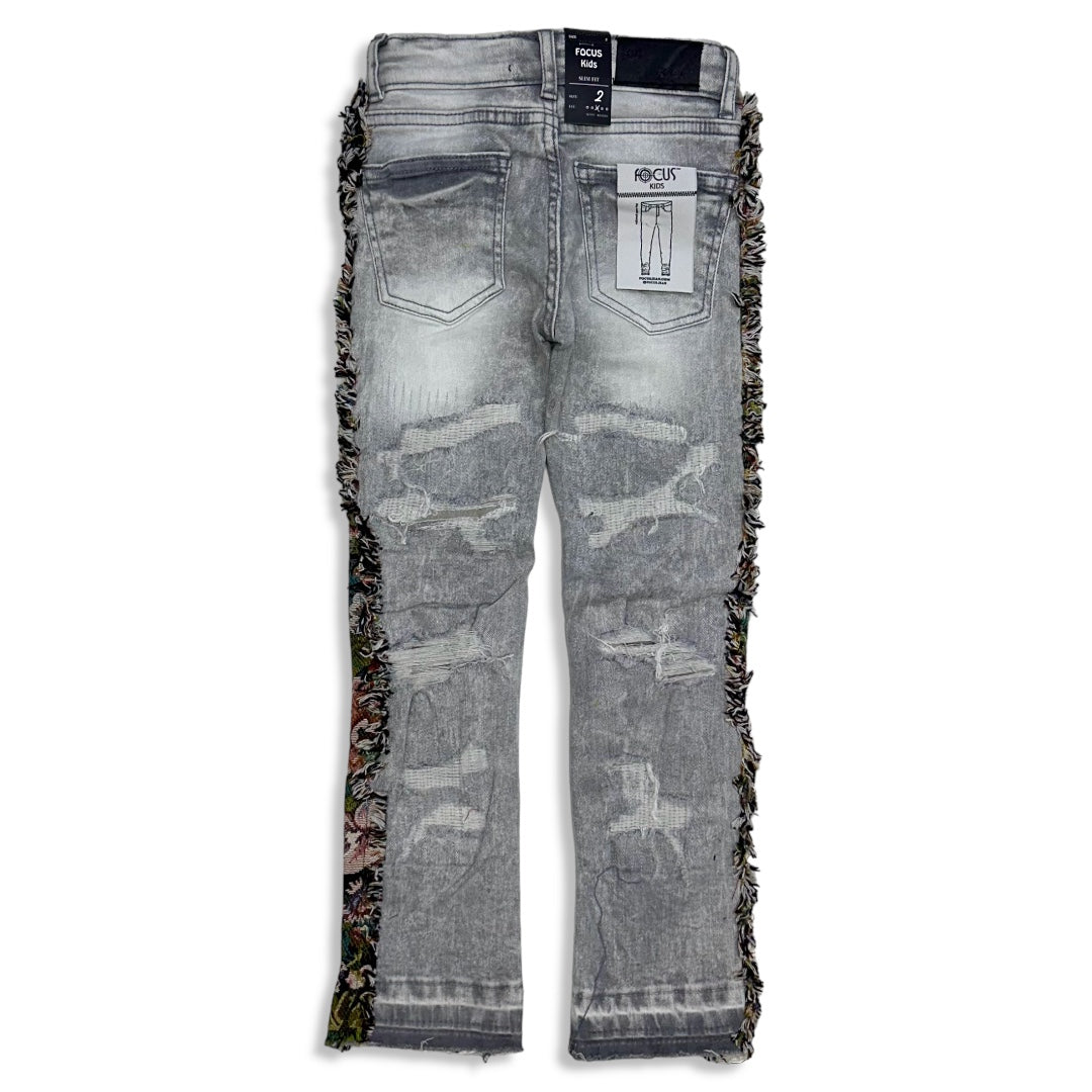 Focus Denim (kids grey floral flare stacked cut jean)