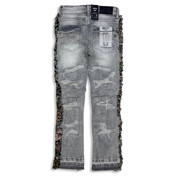 Focus Denim (kids grey floral flare stacked cut jean)