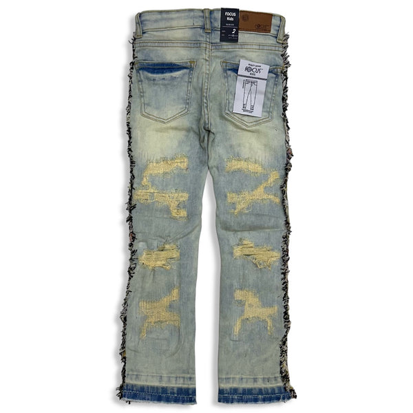 Focus Denim (kids tan floral flare stacked cut jean)