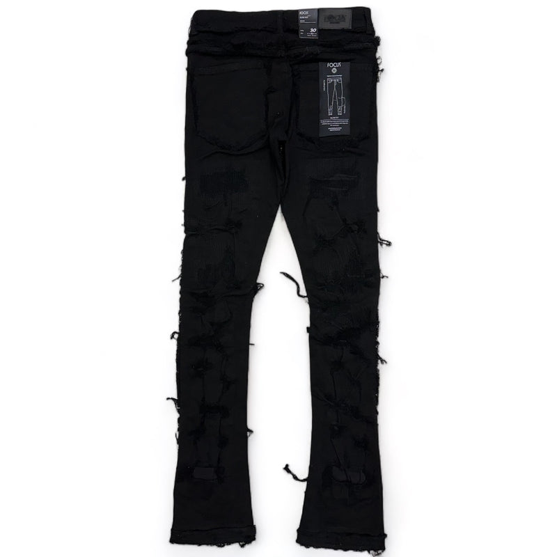 Focus denim (Black frayed stitch stacked jean)