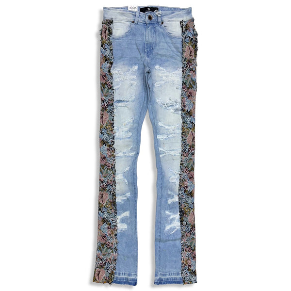 Focus Denim (Blue floral flare stacked cut jean)