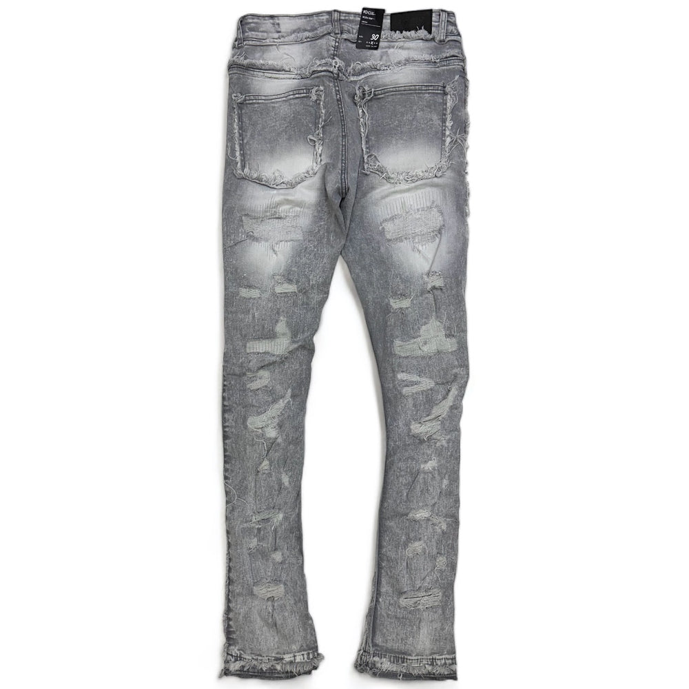 Focus denim (Grey wash frayed stitch stacked jean) – Vip