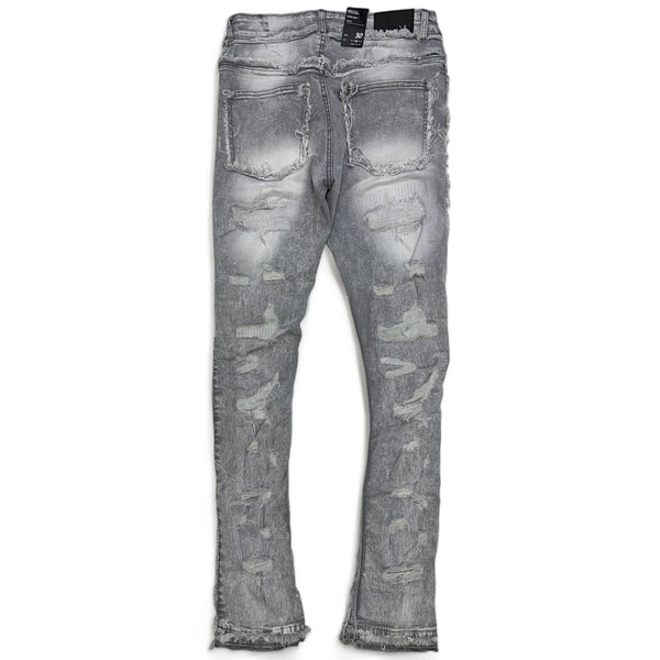 Focus denim (Grey wash frayed stitch stacked jean)