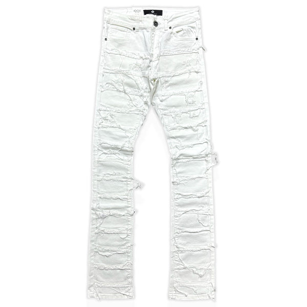 focus denim (pure white super skinny flared stacked jean)