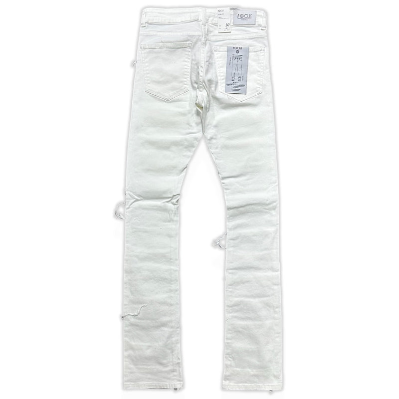 focus denim (pure white super skinny flared stacked jean)