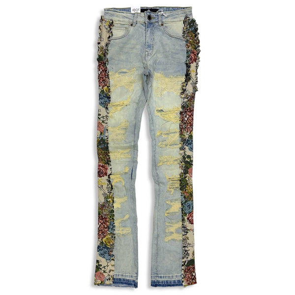 Focus Denim (Tan floral flare stacked cut jean)