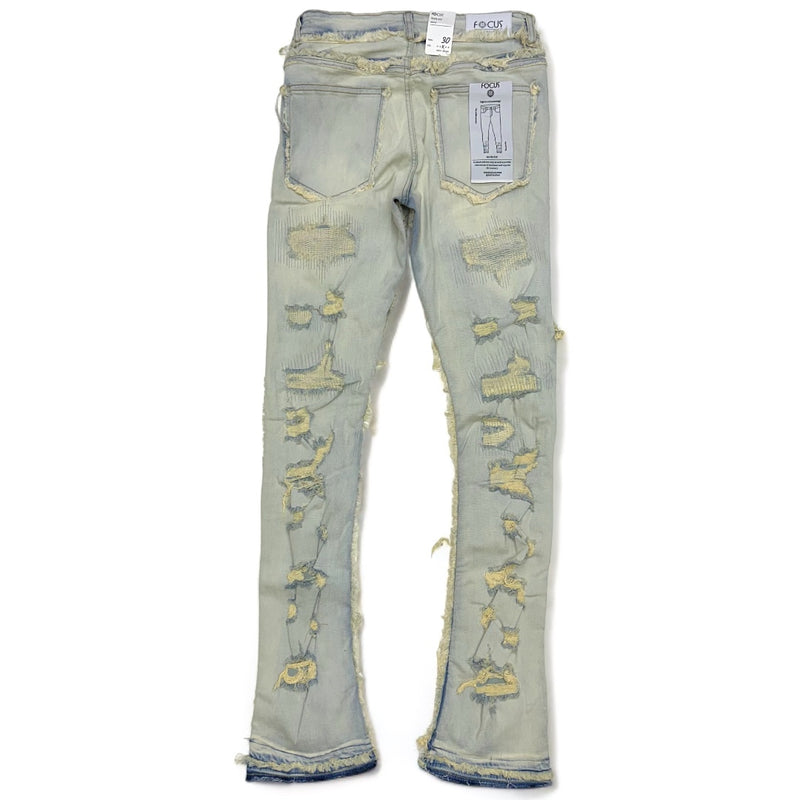 Focus denim (Tan wash frayed stitch stacked jean)