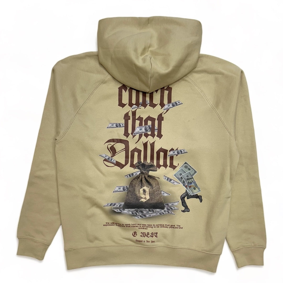G west Men's Tan Catch the dollar hoodie