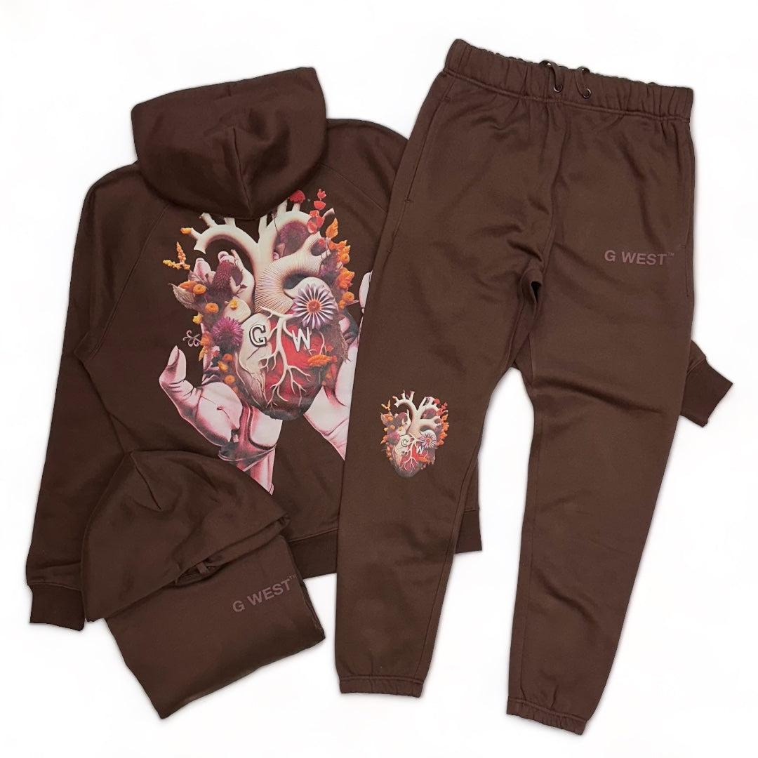 G West Men's Brown Flower heart Jogging Set