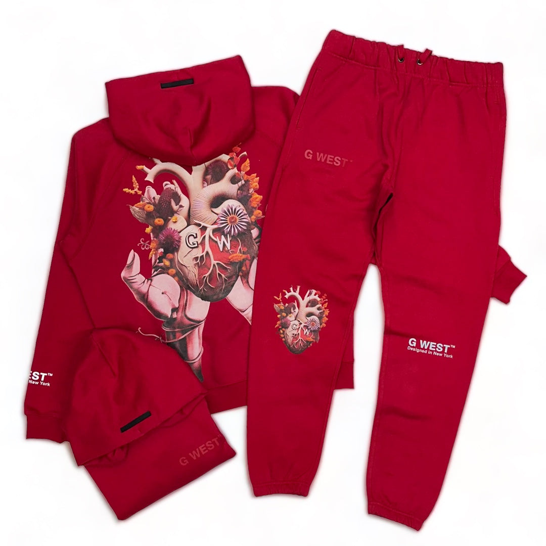 G West Men's Red Flower heart Jogging Set