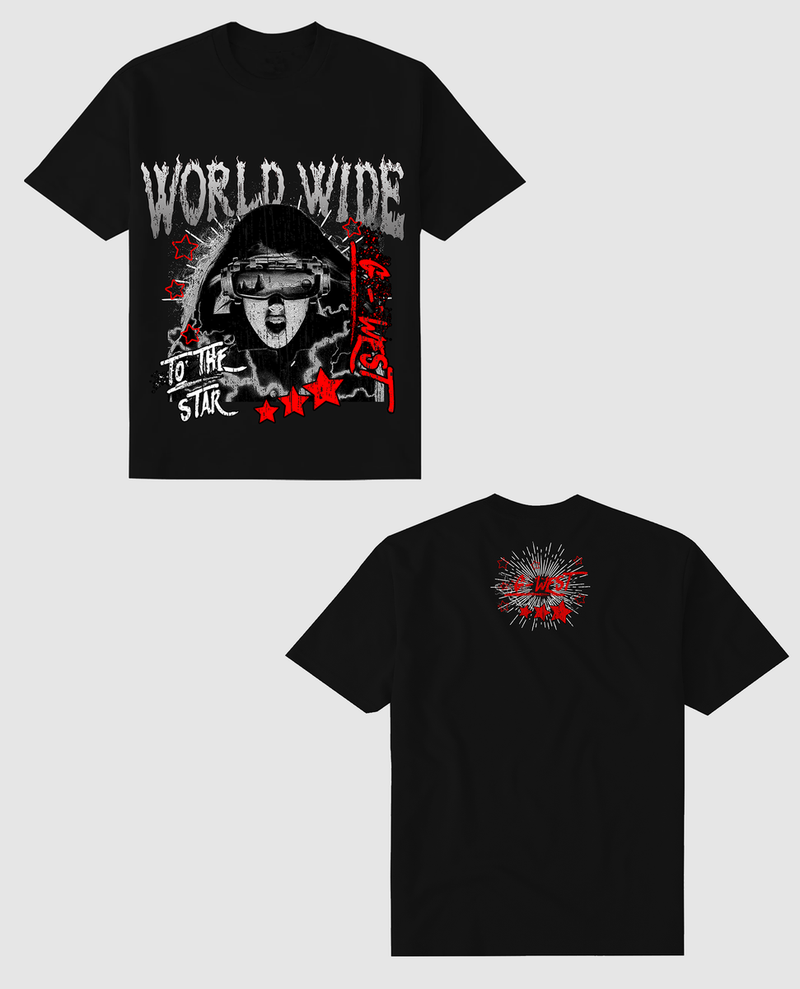 G west (Black/grey/white "Old world wide star heavy weight  t-shirt)