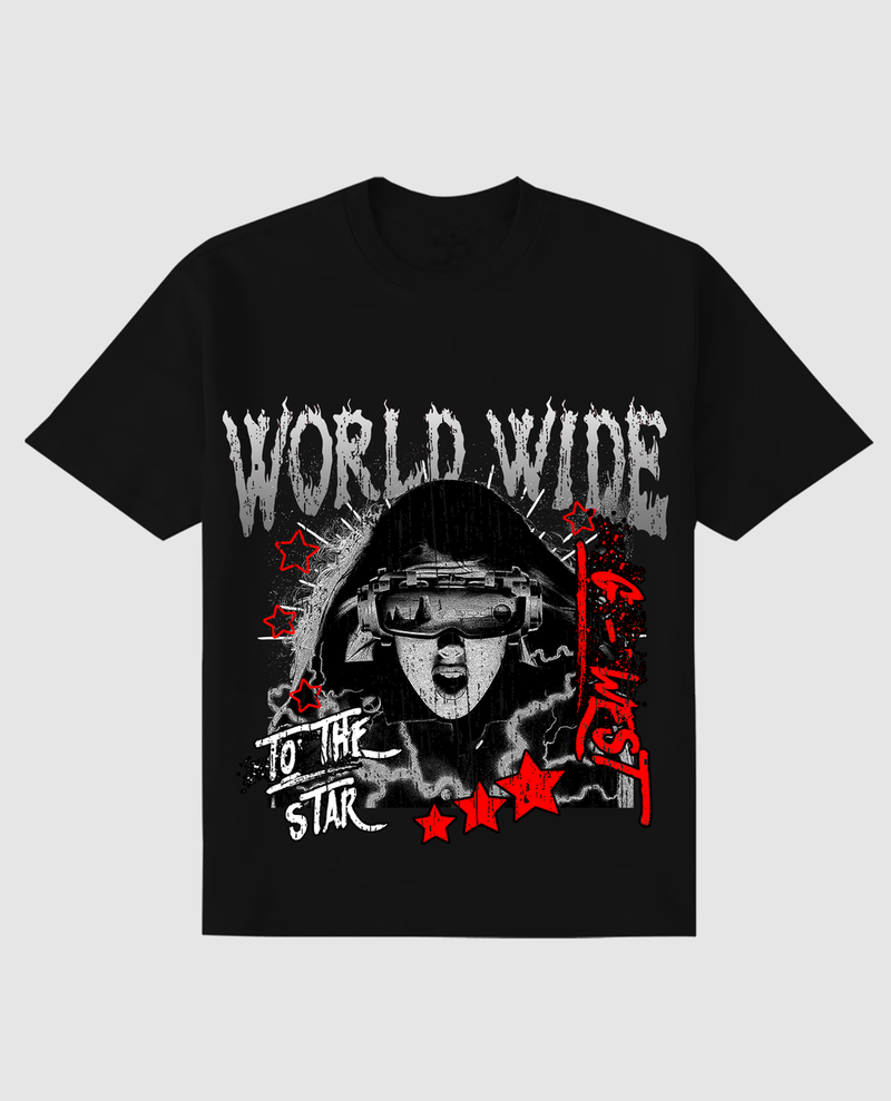 G west (Black/grey/white "Old world wide star heavy weight  t-shirt)