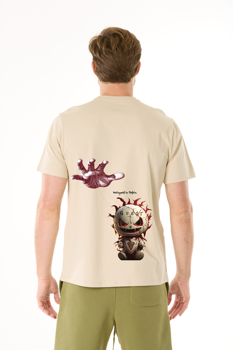 G west Men's Tan Printed Puppet Basic t-shirt