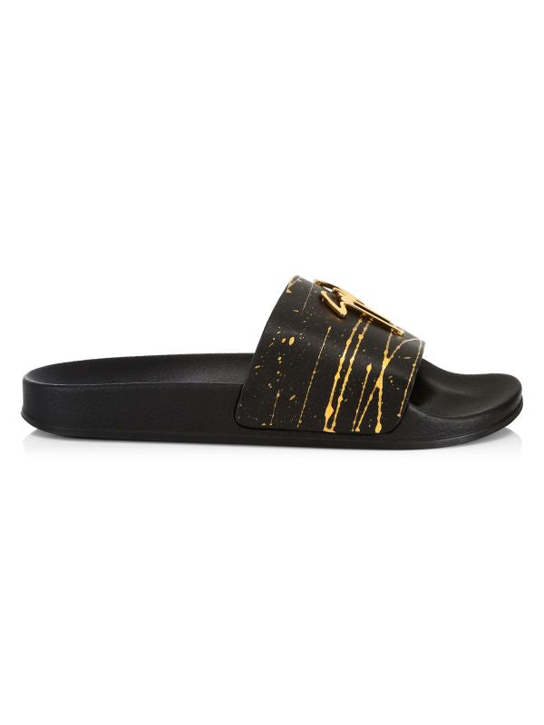 Giuseppe Zanotti (Black/Gold leather slides)