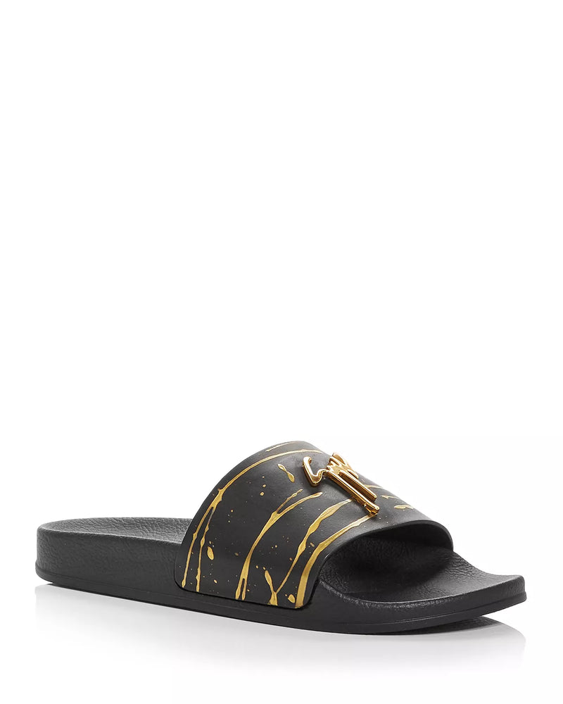 Giuseppe Zanotti (Black/Gold leather slides)