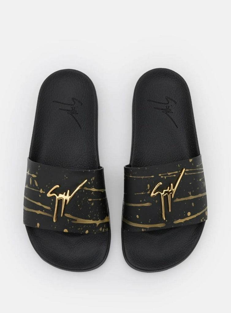 Giuseppe Zanotti (Black/Gold leather slides)