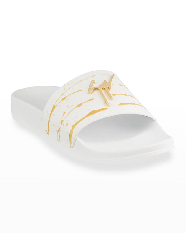 Giuseppe Zanotti (White/Gold leather slides)