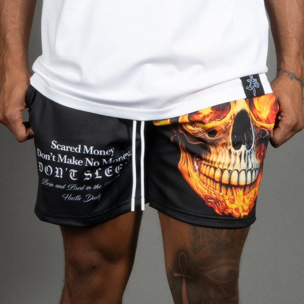 Hasta Muerte Black sacred money burning skull Short