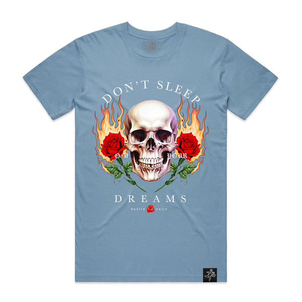 Hasta muerte (Carolina blue “Dsd flame rose skull t-shirt)