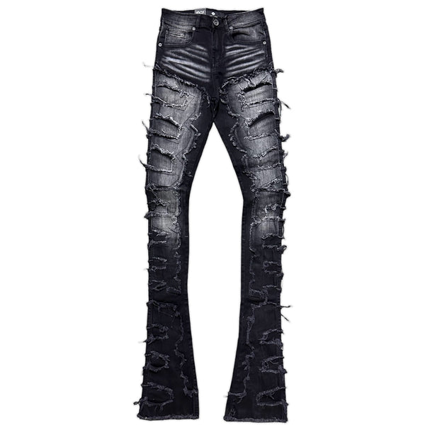 Focus Denim (grey/ black wash  Super Skinny Flared Stacked Jean)