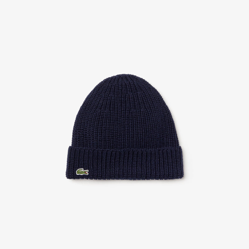 Lacoste (Navy unisex ribbed wool beanie -166)