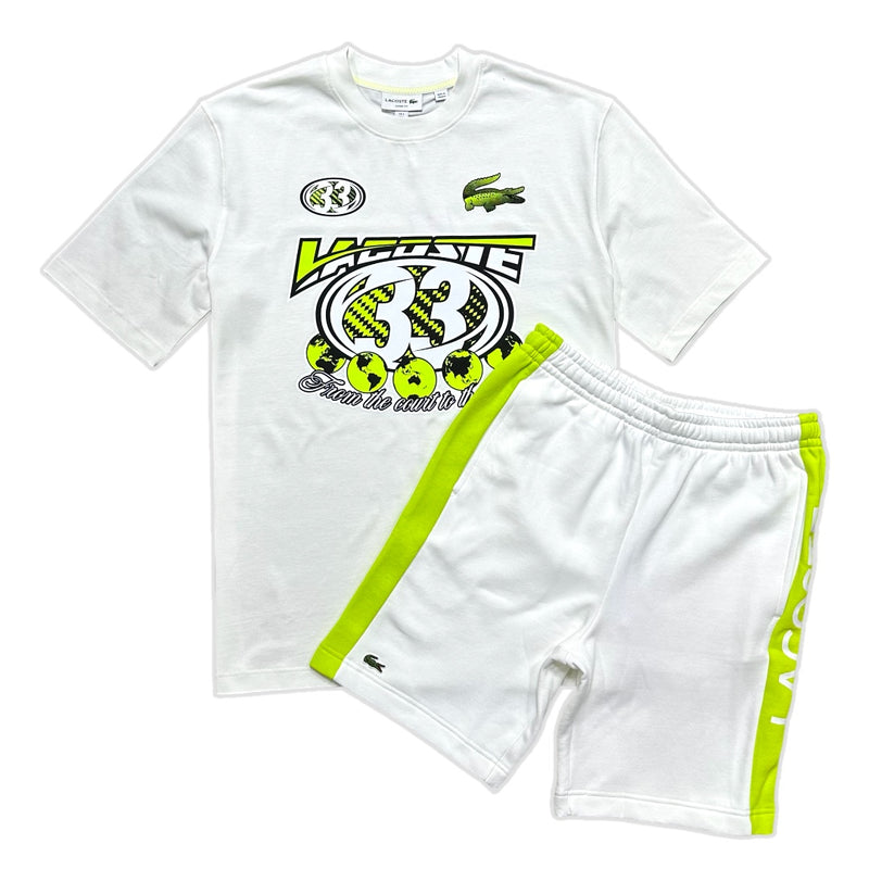 Lacoste (Men's white/yellow jersey print short set)