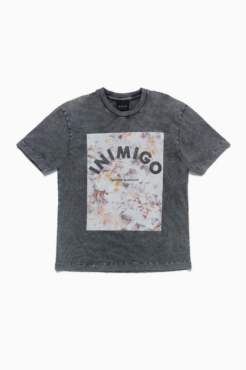 Inimigo (Dark black Abstract Flowers Print Comfort Tie-Dye T-shirt)