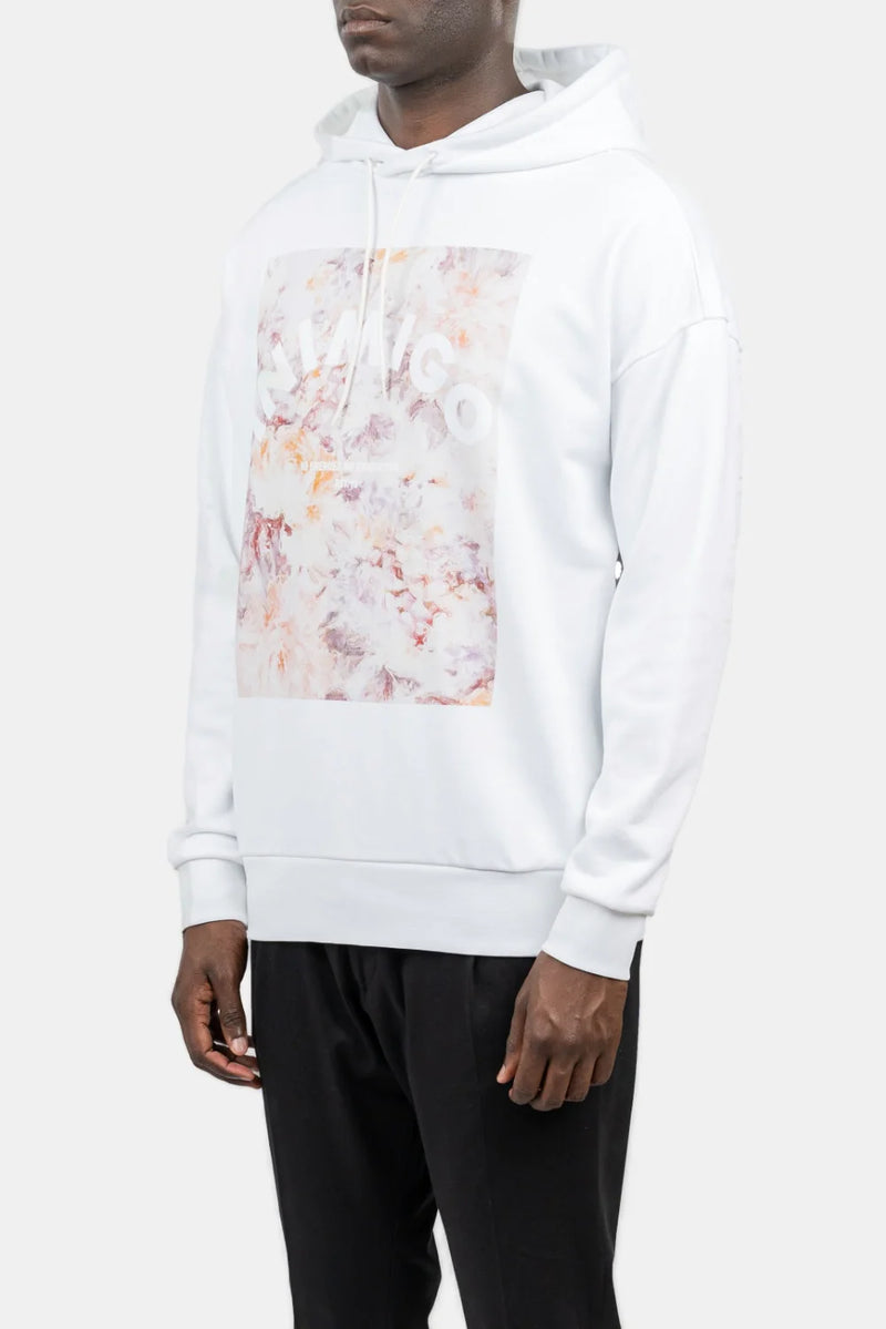 Inimigio (white abstract flowers print comfort hoodie)